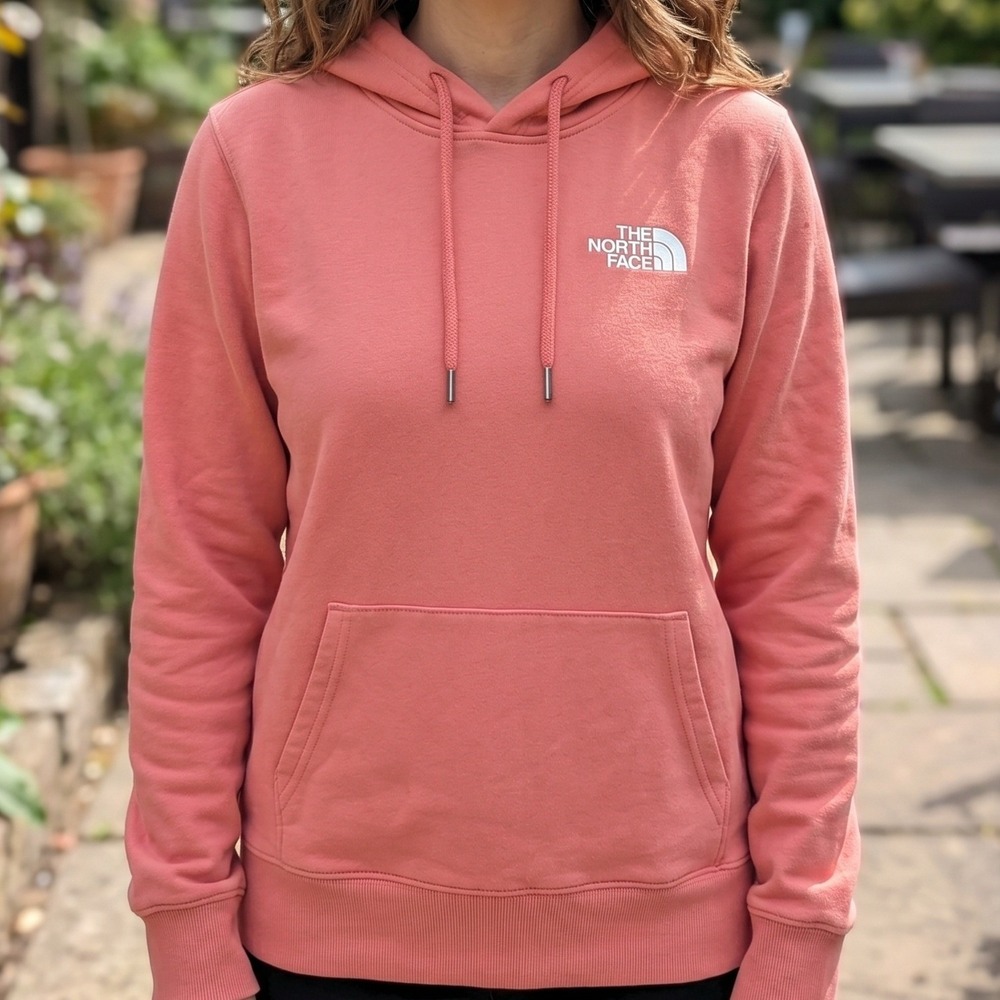 The North Face Womens Coral Pink Box Logo Never Stop Exploring Hoodie Sweatshirt